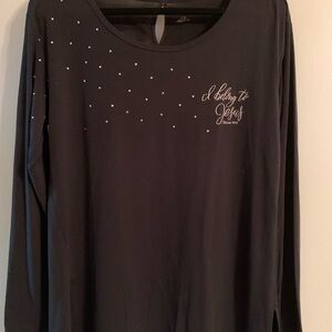 Joyce Meyer Elegant Black Long Sleeve Top with Rhinestone Accents